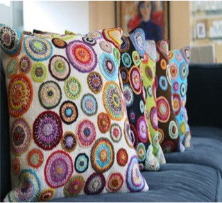 Vibrant Wool Knit Circle Pillow Cases