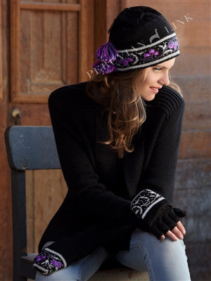 Black Hat with Purple Flower Accents & Tassel