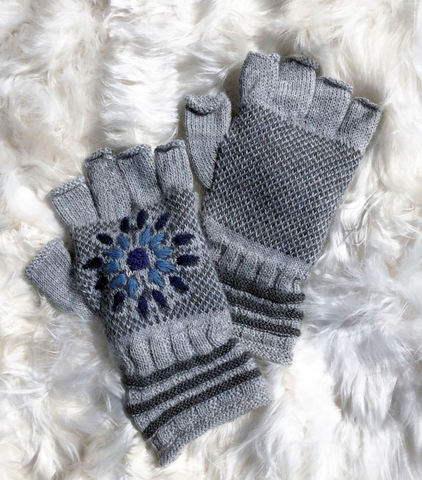 Snow Leopard Fingerless Alpaca Gloves